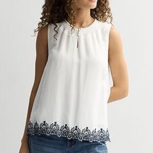 Draper James White Top with Blue Embroidery